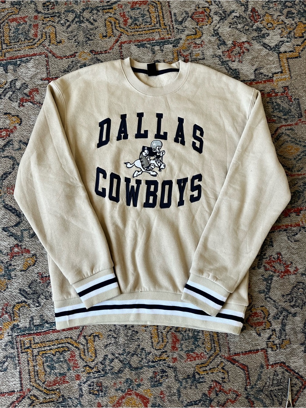 NFL Dallas Cowboys Cream Crewneck with Navy Lettering Size L